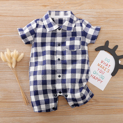 Huxley Plaid Romper - Navy