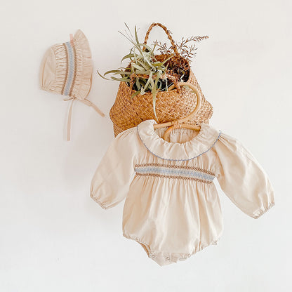 Gia Romper and Bonnet Set - Latte