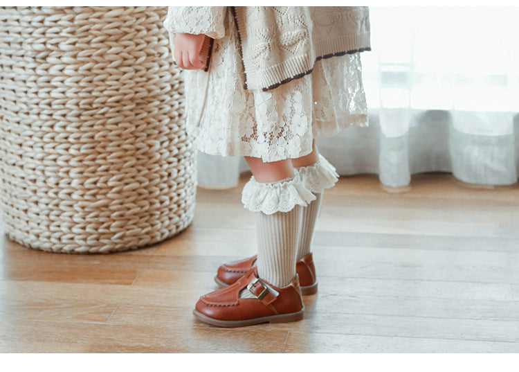 Lace edged Cotton Rib Socks - Cream