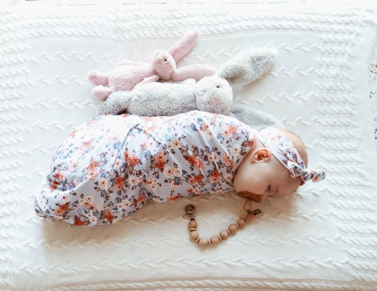 Snuggle Hunny Kids Vintage Blossom Baby Jersey Wrap &amp; Topknot Set