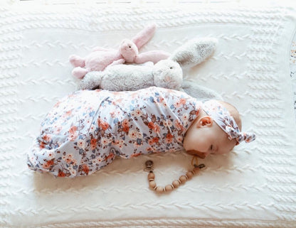Snuggle Hunny Kids Vintage Blossom Baby Jersey Wrap &amp; Topknot Set