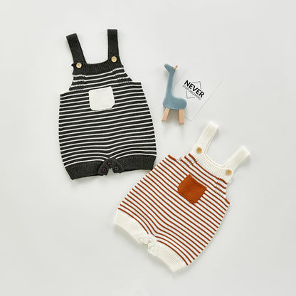 Felix Knit Romper - Dark Grey Stripe