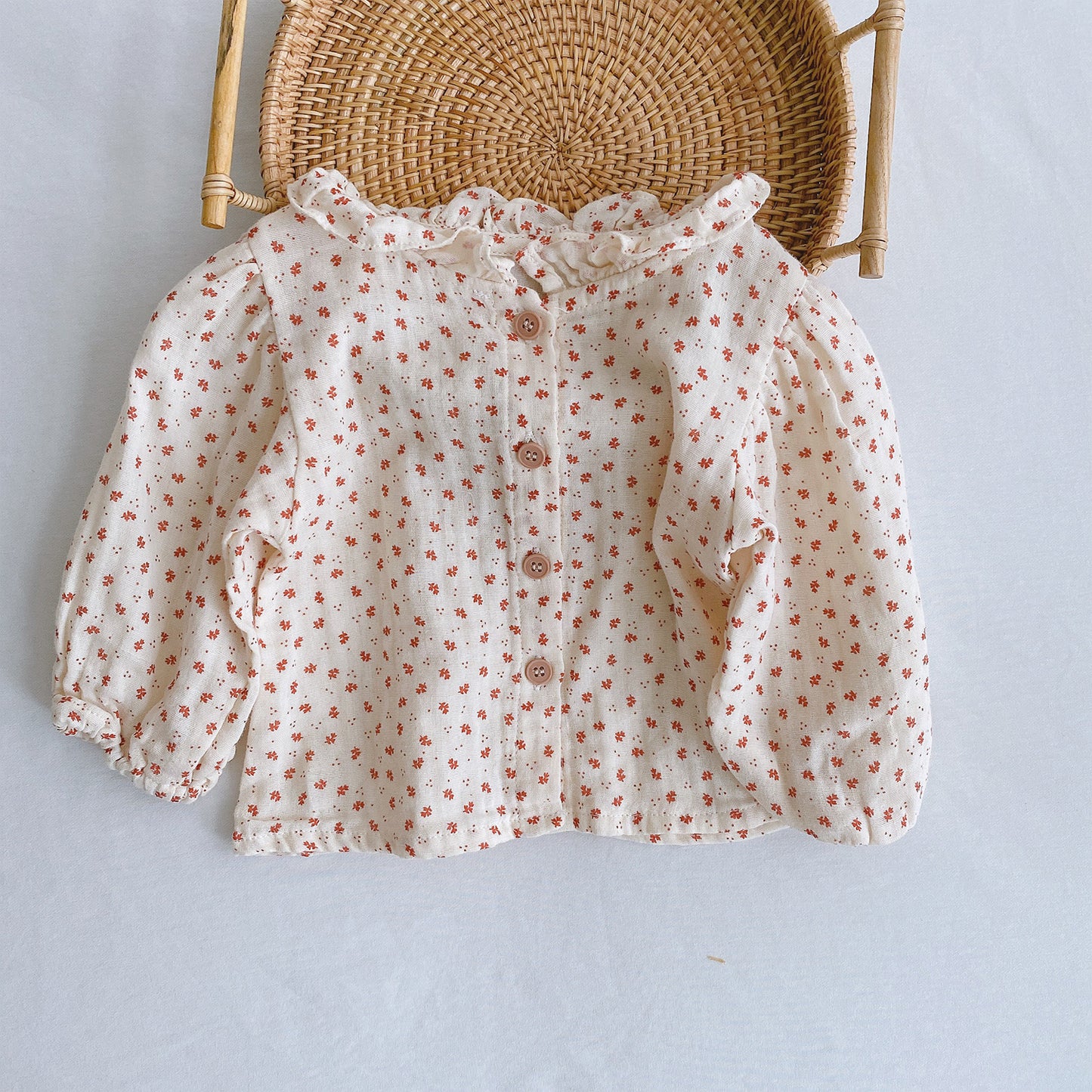 Frill collar cotton shirt - Cream floral