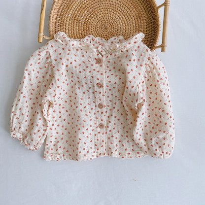 Frill collar cotton shirt - Cream floral