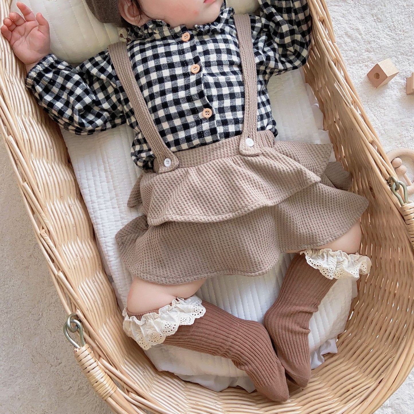 Waffle knit suspender skirt - Mocha