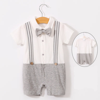 Suspender Effect Romper - Grey and White