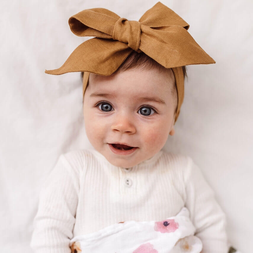 Snuggle Hunny Kids Pre-tied Linen Bow Headband Wrap - Mustard