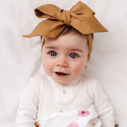 Snuggle Hunny Kids Pre-tied Linen Bow Headband Wrap - Mustard