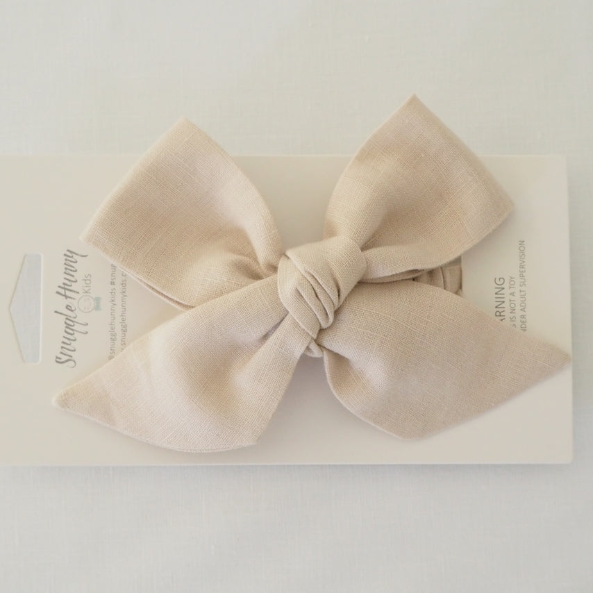 Snuggle Hunny Kids Pre-tied Linen Bow Headband Wrap - Natural