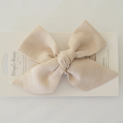 Snuggle Hunny Kids Pre-tied Linen Bow Headband Wrap - Natural