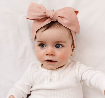 Snuggle Hunny Kids Pre-tied Linen Bow Headband Wrap - Rust
