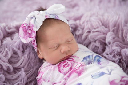Snuggle Hunny Kids Lilac Skies Baby Jersey Wrap &amp; Topknot Set