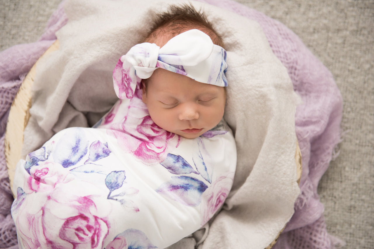 Snuggle Hunny Kids Lilac Skies Baby Jersey Wrap &amp; Topknot Set
