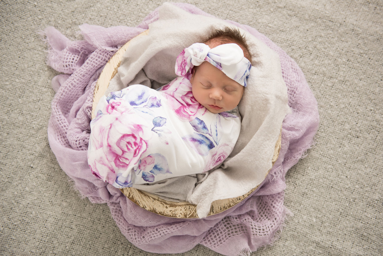 Snuggle Hunny Kids Lilac Skies Baby Jersey Wrap &amp; Topknot Set
