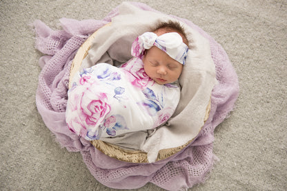 Snuggle Hunny Kids Lilac Skies Baby Jersey Wrap &amp; Topknot Set