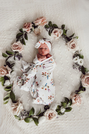 Snuggle Hunny Kids Boho Posy Jersey Wrap &amp; Topknot Set
