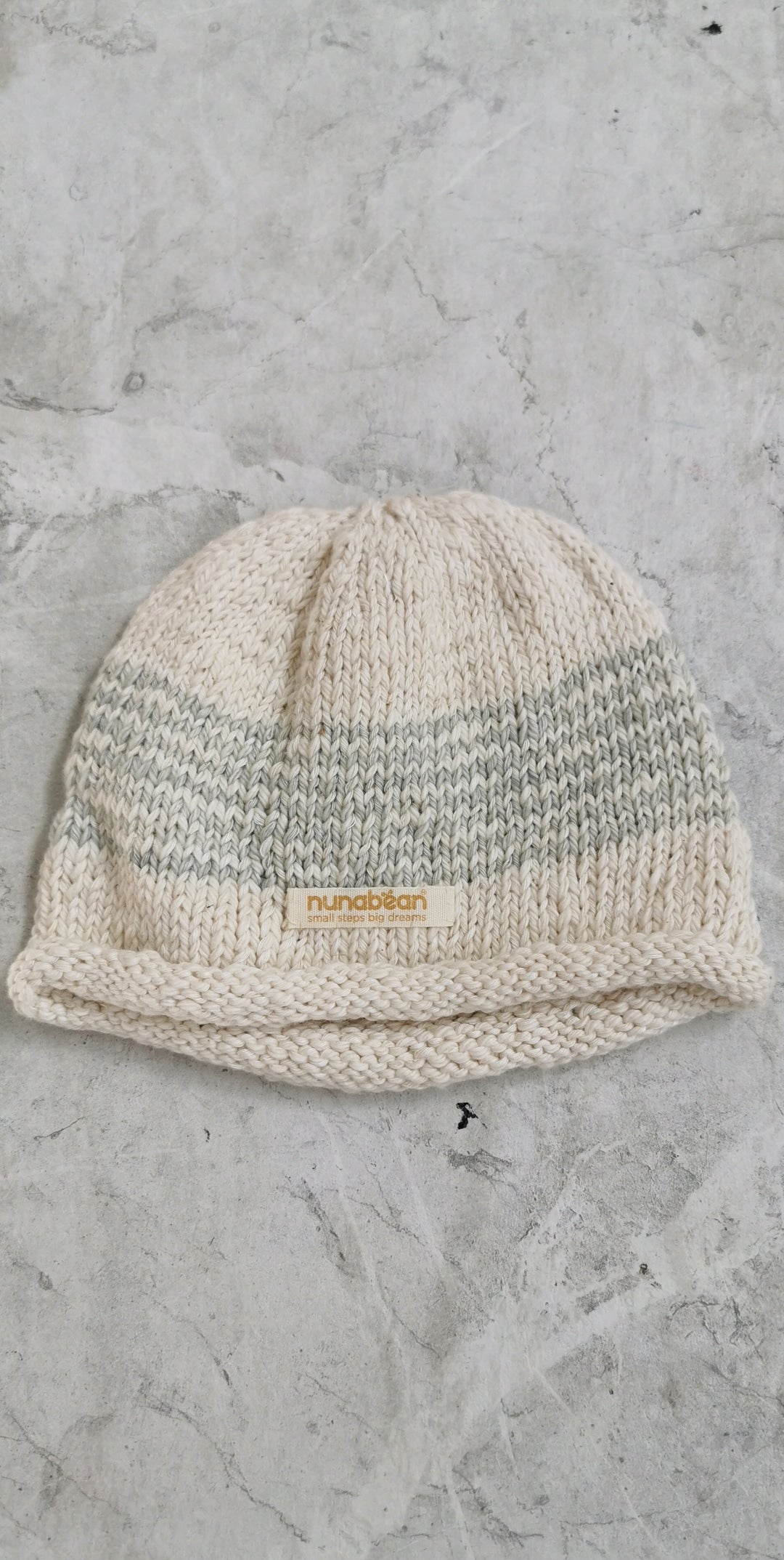 Nunabean - Knitted Eco-Beanie - Natural + Cloud Stripes