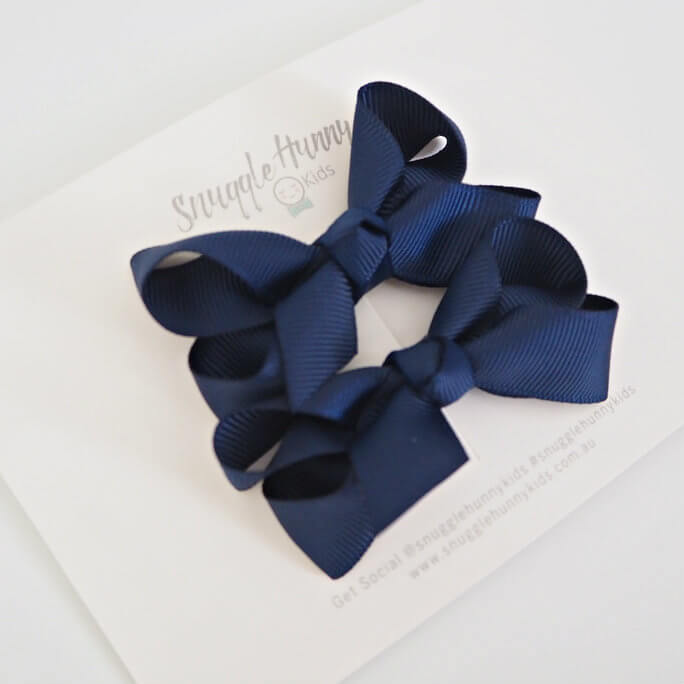 Snuggle Hunny Kids Hair Bow Clips - Navy