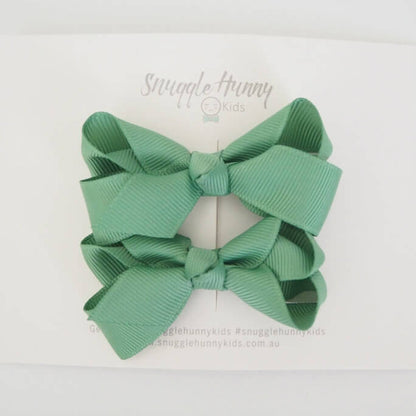 Snuggle Hunny Kids Hair Bow Clips - Olive Green