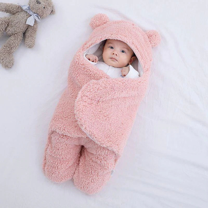 Teddy Bear Swaddle Wrap Suit with Quilted Lining - Blush