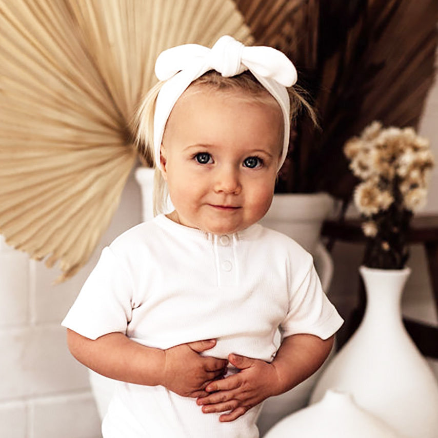Snuggle Hunny Kids Ribbed Topknot Headband - Milk