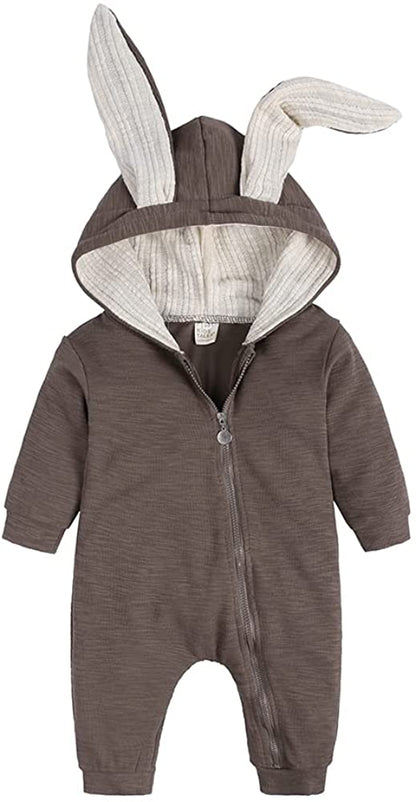 Bunny Ear Hooded Jumpsuit - Mocha