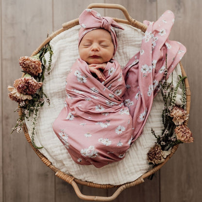 Snuggle Hunny Kids Daisy Jersey Wrap &amp; Topknot Set