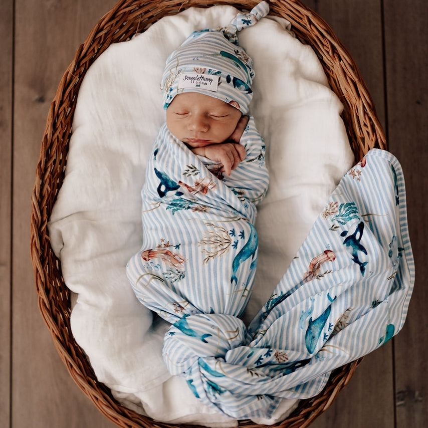 Snuggle Hunny Kids Whale Wrap & Beanie Set