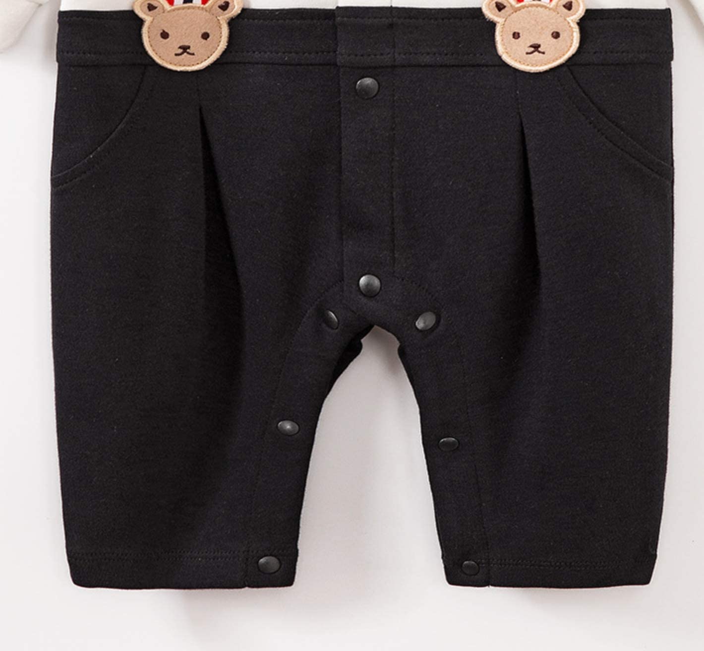 Long Sleeved Bear Suspender Romper - Black