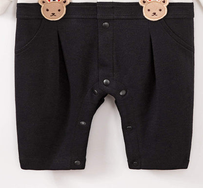 Long Sleeved Bear Suspender Romper - Black