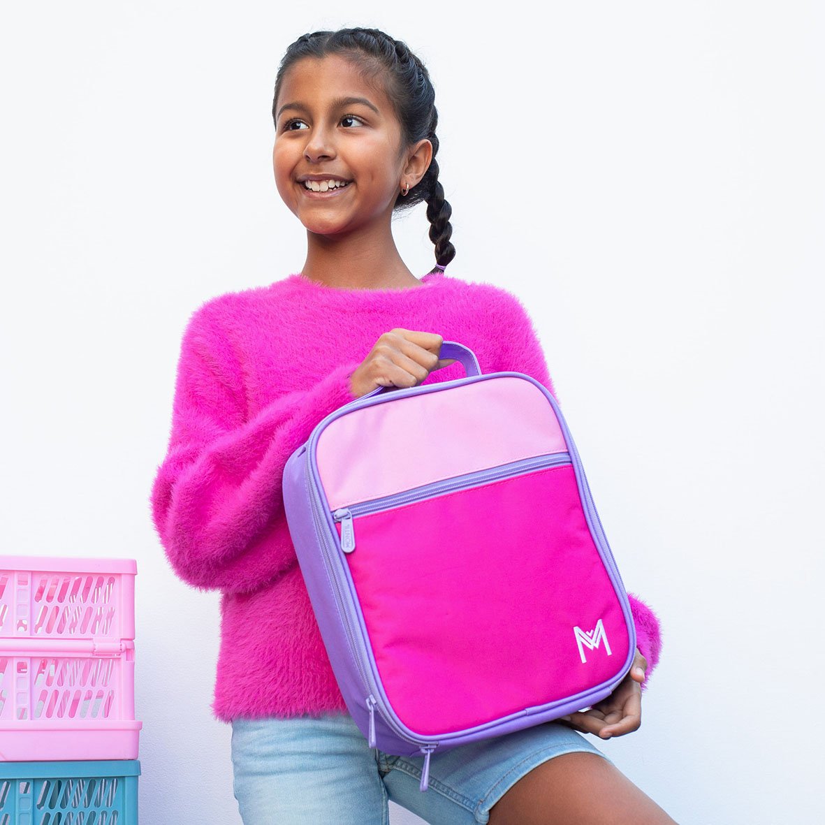 MontiiCo Insulated Lunch Bag with Ice Pack - Pink Colour Block