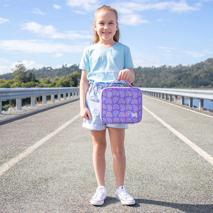 MontiiCo Insulated Lunch Bag - Purple Rainbows - Medium for Kids