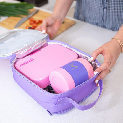 MontiiCo Insulated Lunch Bag with Ice Pack - Pink Colour Block