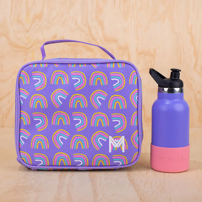 MontiiCo Insulated Lunch Bag - Purple Rainbows - Medium for Kids