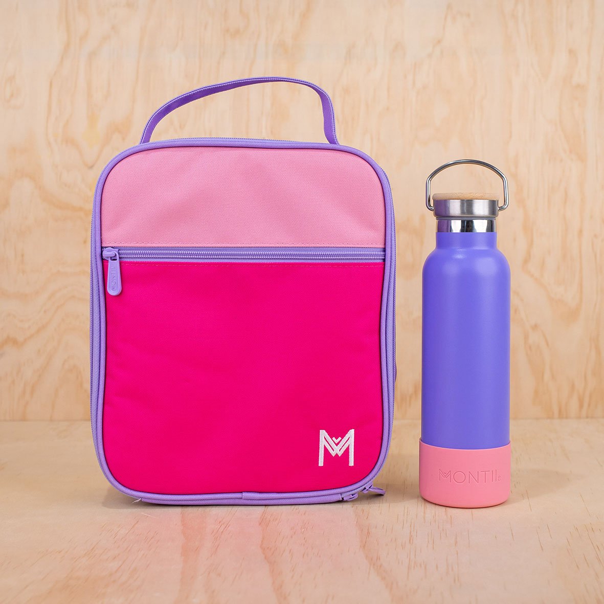 MontiiCo Insulated Lunch Bag with Ice Pack - Pink Colour Block