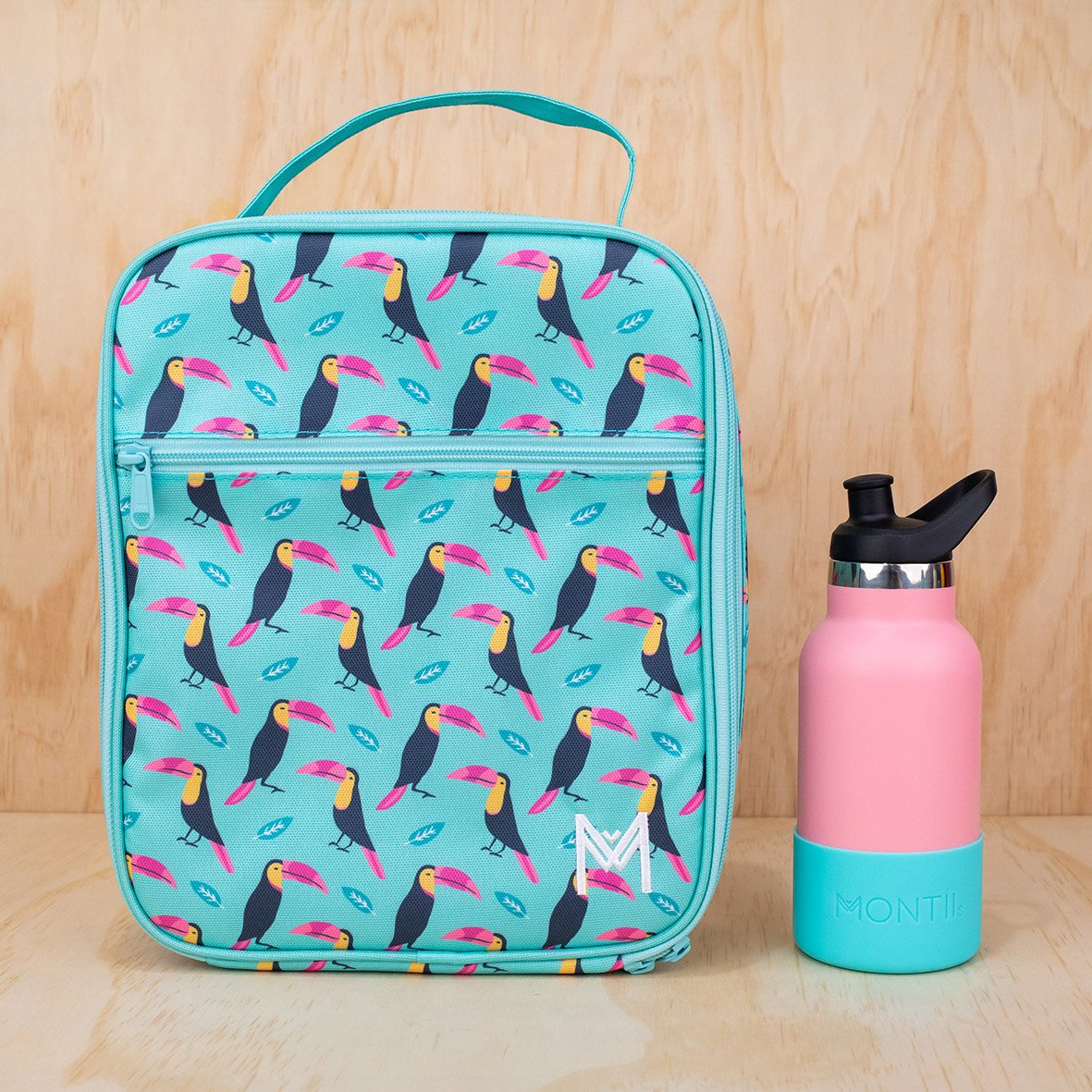 MontiiCo Insulated Lunch Bag + Ice Pack - Toucan Blue - Large for Kids and Teens