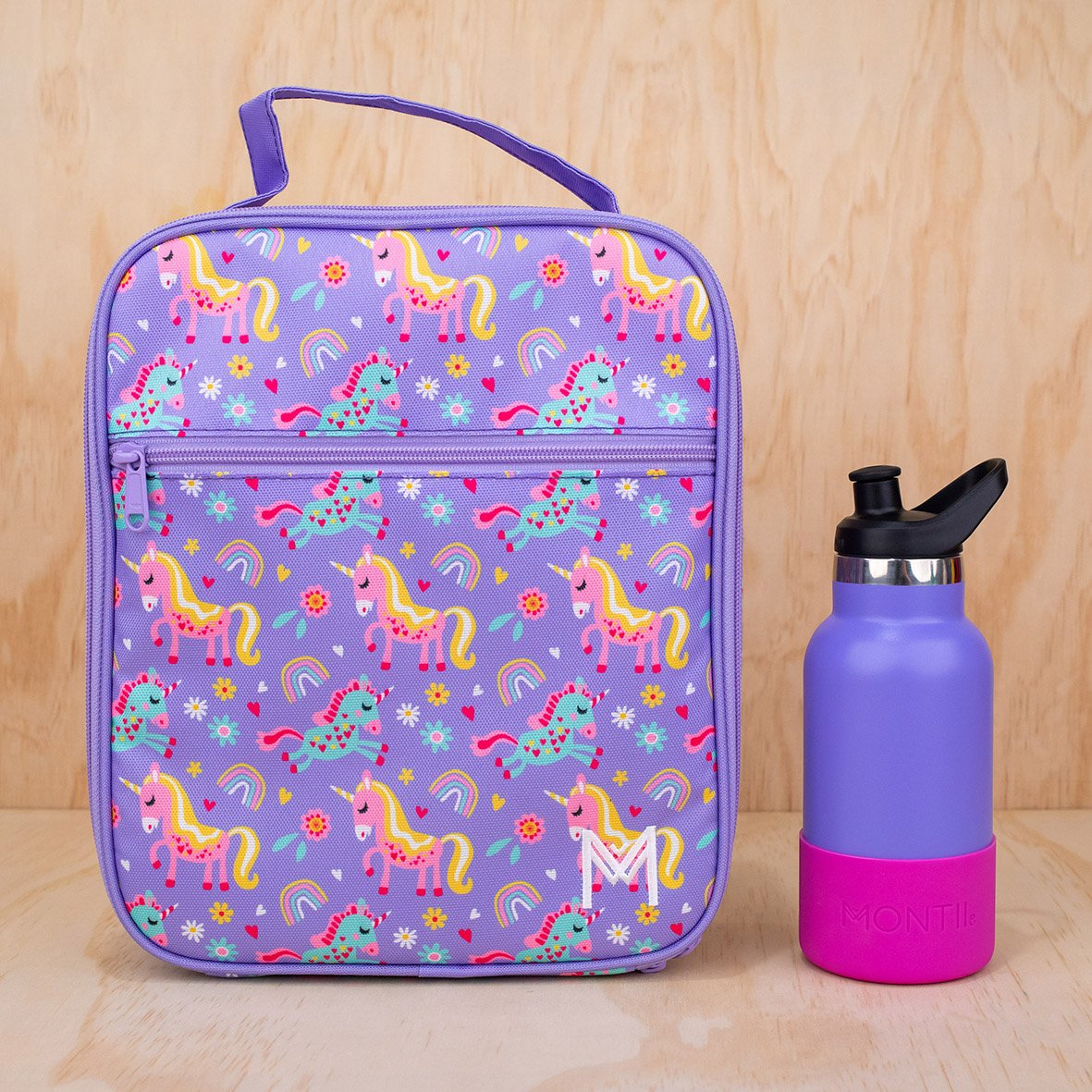 MontiiCo Insulated Lunch Bag + Ice Pack - Unicorn Purple - Large for Kids and Teens