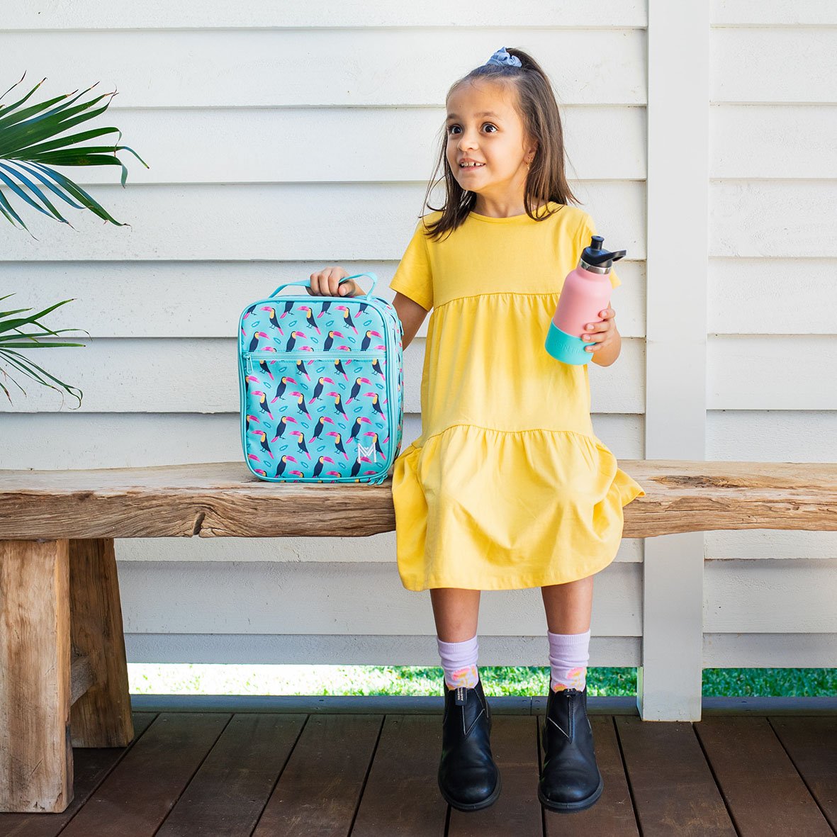 MontiiCo Insulated Lunch Bag + Ice Pack - Toucan Blue - Large for Kids and Teens