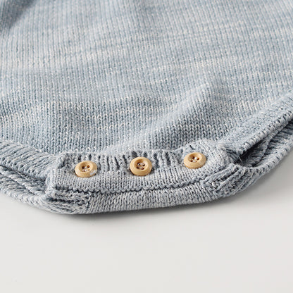 Isla Flutter Sleeve Knit Suspender Romper - Blue
