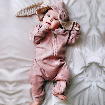 Bunny Ear Hooded Jumpsuit - Mocha