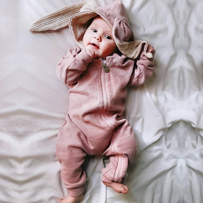 Bunny Ear Hooded Jumpsuit - Pink