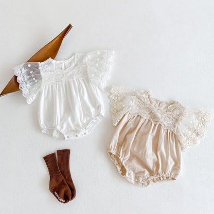 Angel lace sleeved romper