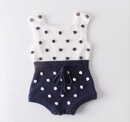 Bobble Knit Romper - Navy and White
