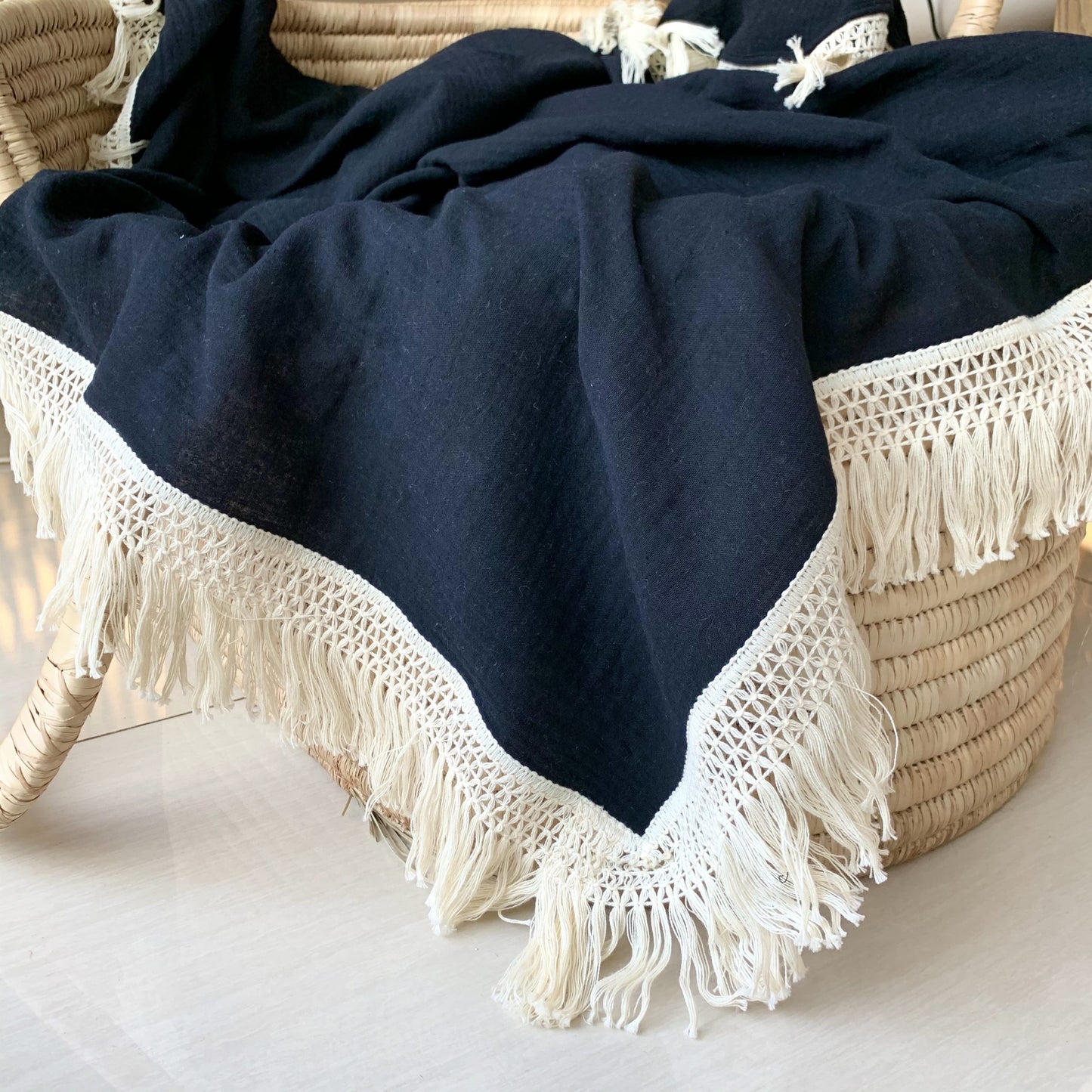 Wild Skye - Double Muslin Fringed Swaddle - Black