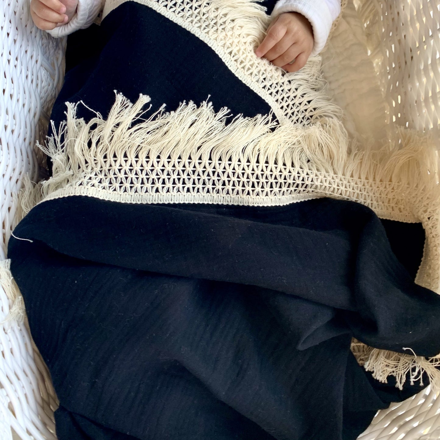 Wild Skye - Double Muslin Fringed Swaddle - Black
