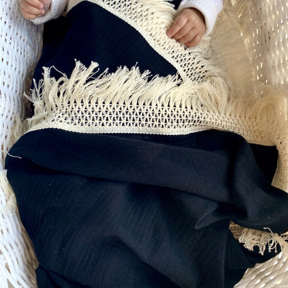Wild Skye - Double Muslin Fringed Swaddle - Black