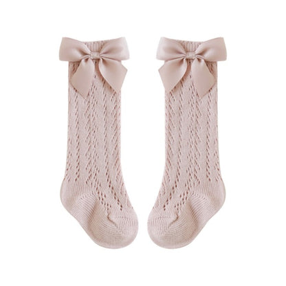Summer Bow Knee High Crochet Socks - Blush