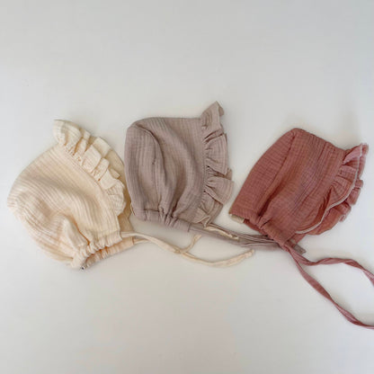 Wild Skye - Frilled Muslin Bonnet - Taupe