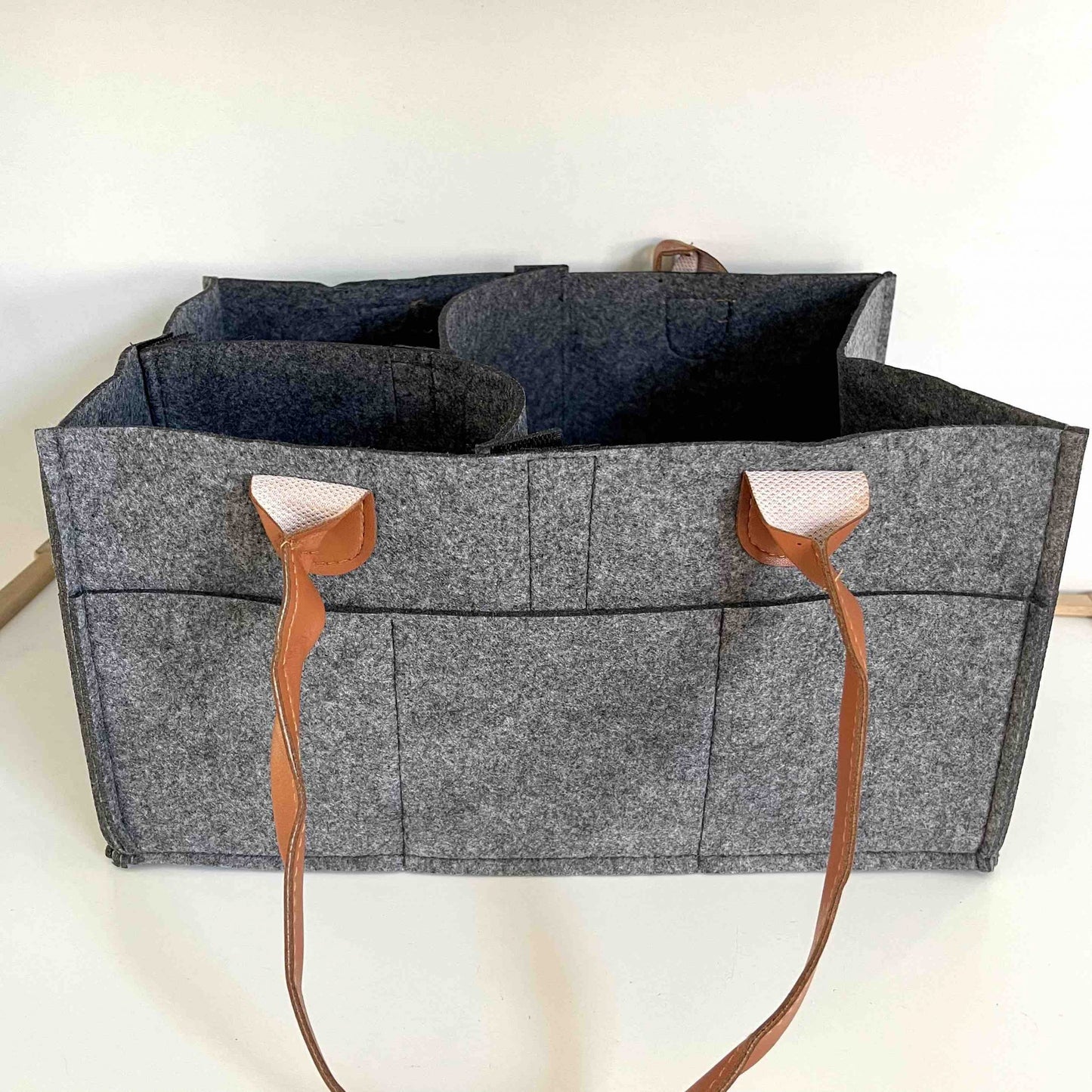 Nappy Caddy/Organiser - Dark Grey with Faux Leather Handles