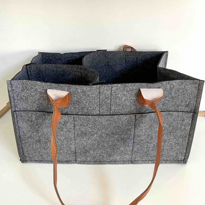 Nappy Caddy/Organiser - Dark Grey with Faux Leather Handles